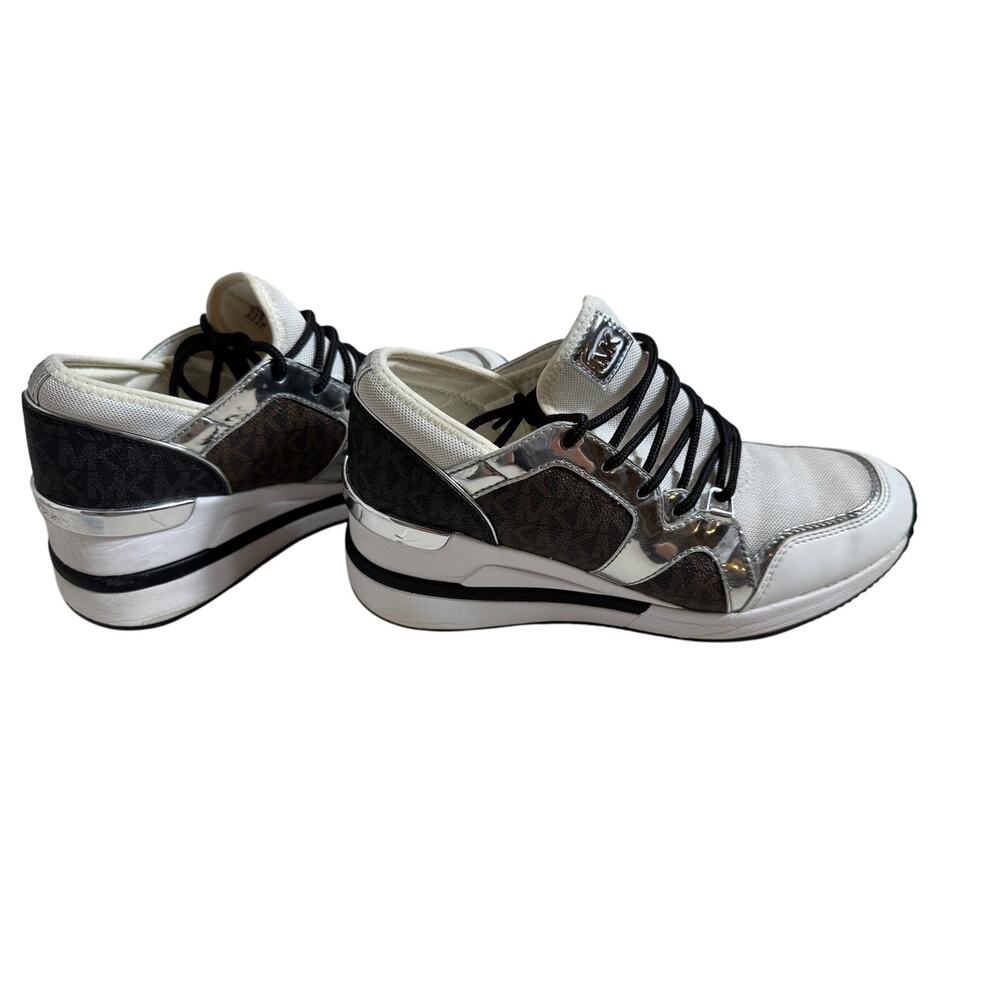MICHAEL Michael Kors White, Silver, Black & Brown Logo Lace-Up Sneakers